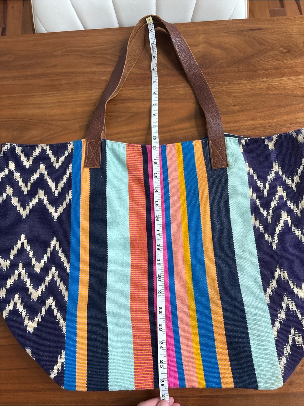 Noonday Collection Handwoven Artisan Tote Bag Fair Trade Woven Leather Straps - Picture 7 of 11